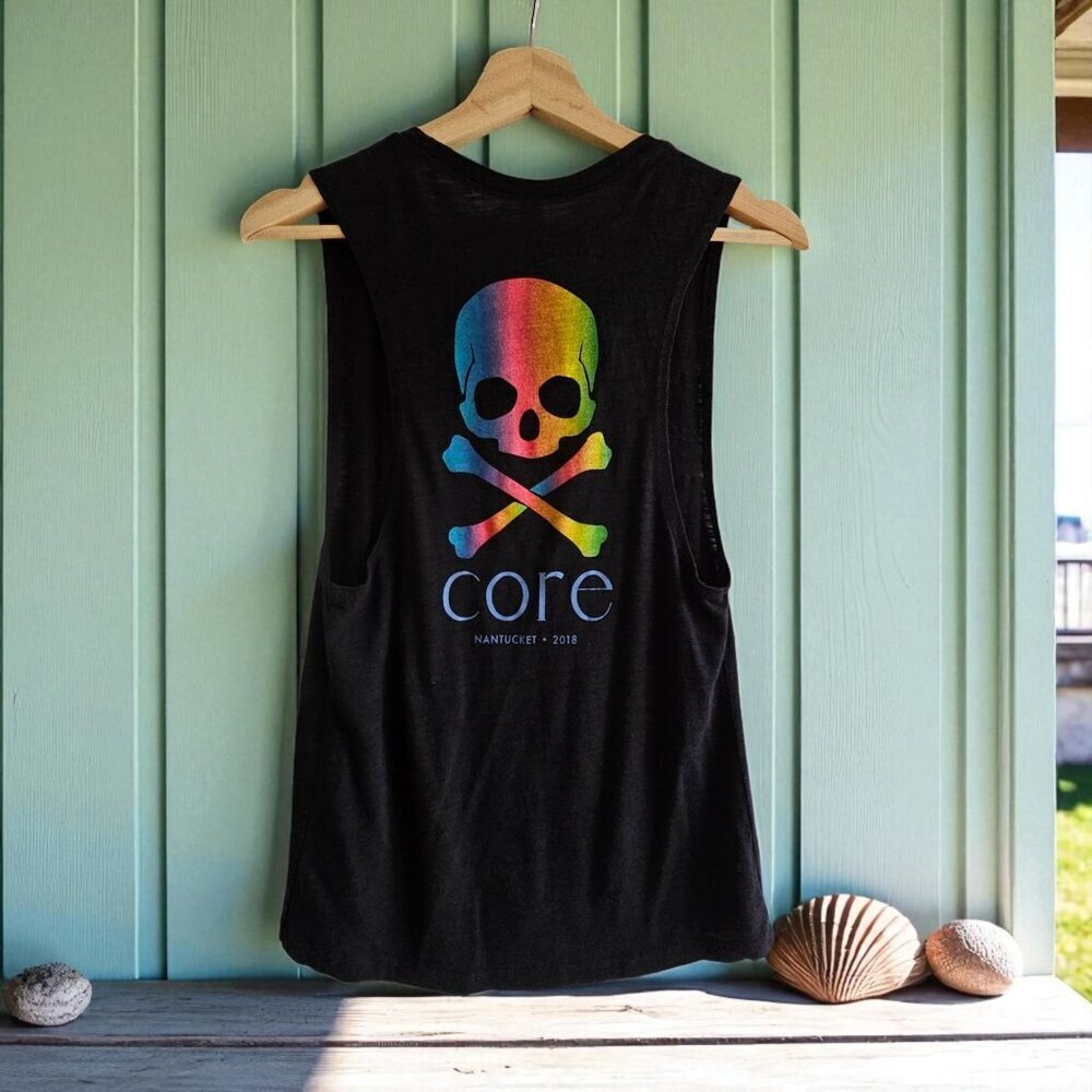 Core Nantucket 2018 Graphic Black Muscle Tank Top Loose Semisheer Size XS